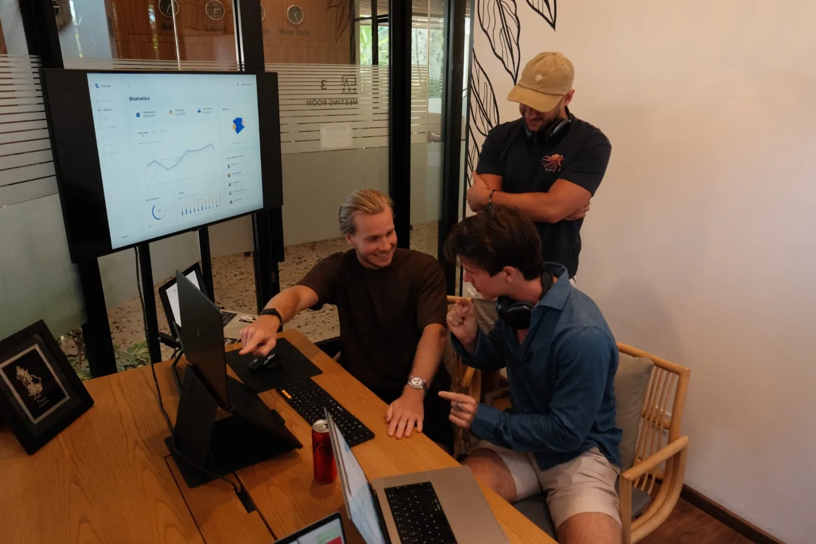 Working session at a co-working space with a portable monitor and dashboard